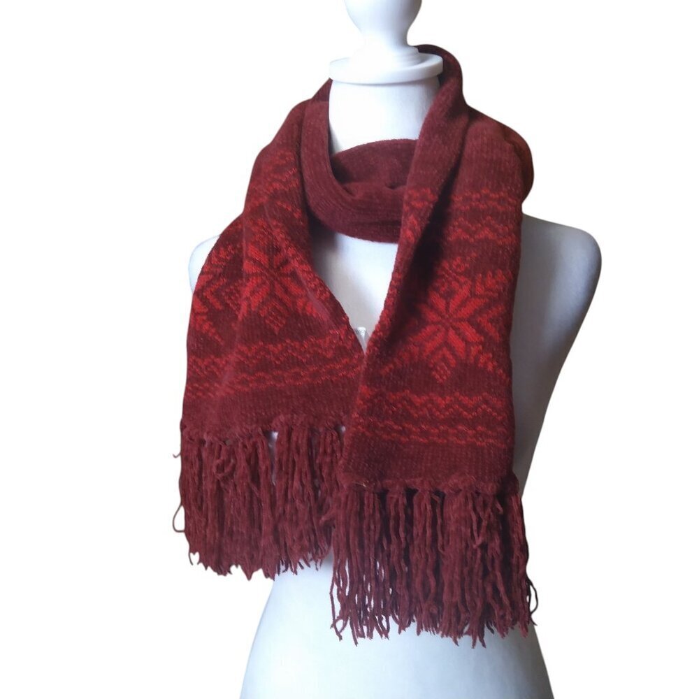 Covington Women's Burgundy Soft Fringed Winter Scarf Fair Isle 64 Inches Cozy